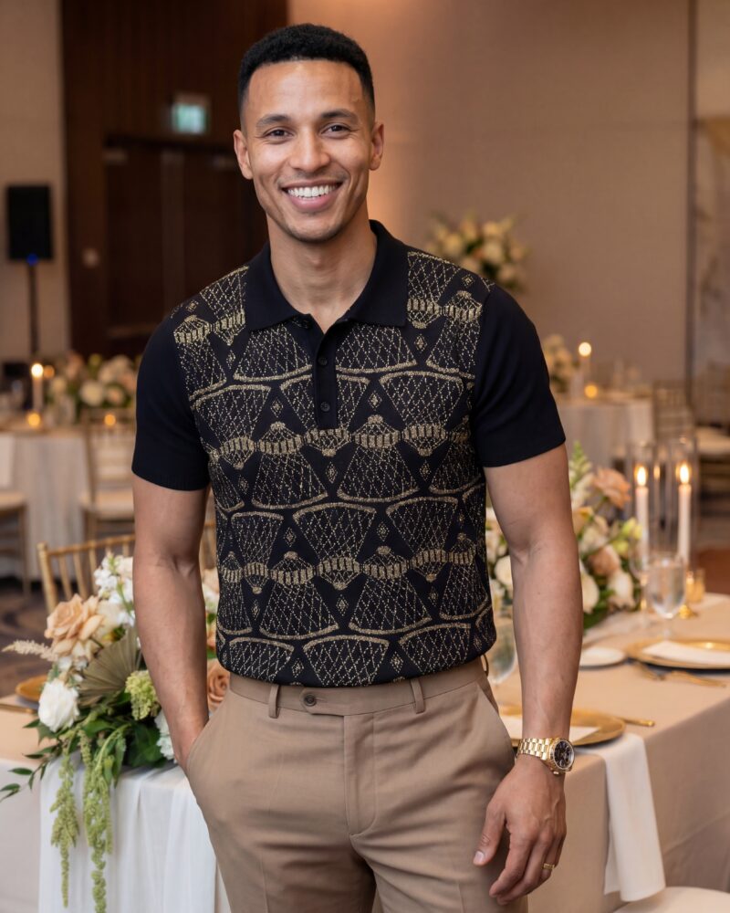 Messob Werq Metallic Jacquard Knit Polo