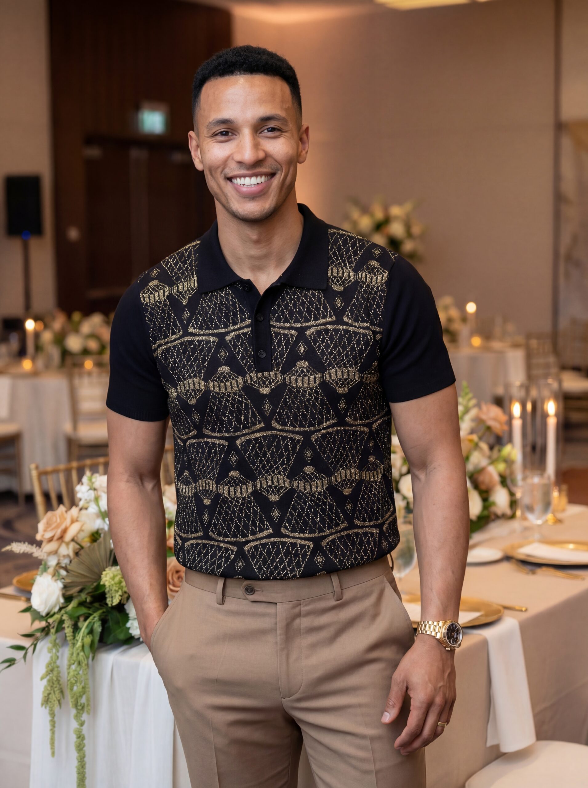 Messob Werq Metallic Jacquard Knit Polo